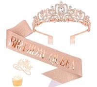 AOPRIE Lot de 3 diadèmes et couronnes pour reine d'anniversaire pour femmes et filles - Décoration de gâteau d'anniversaire avec strass - Accessoires pour cadeaux - Or rose