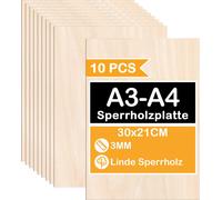 Aopunly 10 x A3/A4 plaque de bois | 300 x 210 x 3 mm | Découpes fines en contreplaqué | Feuille parfaite pour la scie à chantourner, la pyrogravure, la découpe laser, la découpe ajourée, le routeur CN