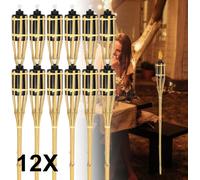 Aopunly 12x flambeaux de jardin Set lampes flambeau mèche 90cm bambou flambeau huile pour l'extérieur huile de lampe pour flambeau flammes feu fête décoration