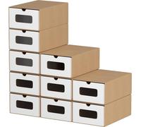 Aopunly 20x boîtes à chaussures avec fenêtre Rangement pour chaussures Boîte de rangement empilable Boîte à chaussures Boîte à chaussures Boîte à usage général Marron/Blanc