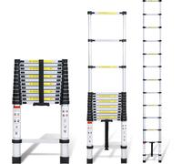 Aopunly 3,8m argent Echelle télescopique en aluminium Echelle double Echelle d'appui Echelle multi-usage Echelle pliante