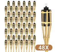 Aopunly 48x flambeaux de jardin Set lampes flambeau mèche 90cm bambou flambeau huile pour l'extérieur huile de lampe pour flambeau flammes feu fête déco