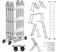 Aopunly 6 en 1 Echelle polyvalente Echelle articulée en aluminium Echelle pliante 360cm Echelle multifonctions Echelle en aluminium Avec plateforme Jusqu'à 150KG 4 X 3 marches Argent
