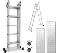 Aopunly 6 en 1 Echelle polyvalente Echelle articulée en aluminium Echelle pliante 582cm Echelle multifonctions Echelle en aluminium Avec plateforme Jusqu'à 150KG 4 X 5 marches Argent