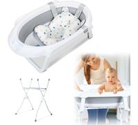 Aopunly Baignoire de bébé avec support Capacité de charge 10kg - Baignoire de bébé pliable avec coussin de bain,Gris
