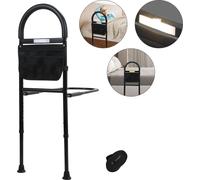 Aopunly Barrière de lit aide à la verticalisation pour adultes âgés Aide à l'accès Poignées de maintien réglables en hauteur (80-104cm) Sac de rangement,avec LED