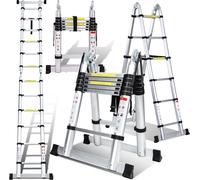 Aopunly Echelle télescopique Argent Aluminium Pliable Echelle multifonctionnelle Echelle simple 1.9M+1.9M Echelle multi-usages Protection anti-pince-doigts Echelle d'extension Pliable Echelle aluminiu