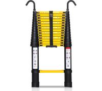 Aopunly Échelle télescopique noire 3.8m Avec crochet Échelle à coulisse jusqu'à 150kg Stable Aluminium Échelle simple Échelle multifonctionnelle Caractéristique de sécurité Escabeau