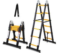 Aopunly Echelle télescopique noire Aluminium pliable Echelle multifonctionnelle Echelle simple 1.9M+1.9M Echelle multi-usages Protection anti-pince-doigts Echelle d'extension Pliable Echelle aluminium