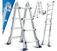 Aopunly Escabeau télescopique Alu léger 4x4 niveau Argent multifonction Escabeau multi-usage Extensible en aluminium de haute qualité Capacité de charge 150KG