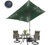 Aopunly Parasol Ø210x140cm avec LED, protection UV, manivelle - Vert, Parasol ampli pliable des deux côtés à 30° Parasol de balcon rectangulaire