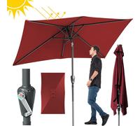 Aopunly Parasol Rectangulaire Parasol de balcon Ø210x140cm rouge pliable à 30° des deux côtés avec manivelle Parasol de marché Parasol de terrasse Protection solaire Parasol de jardin