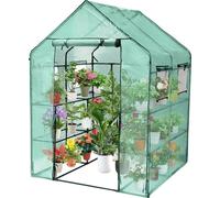 Aopunly Serre en film plastique pour tomates, avec film grillagé pour le jardin pour la culture, toit pointu, vert, 143x143x195 cm (LxlxH) réutilisable