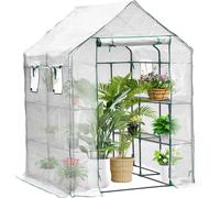 Aopunly Serre en film plastique pour tomates, avec film grillagé pour le jardin pour la culture, toit pointu, blanc, 143x143x195 cm (LxlxH) réutilisable
