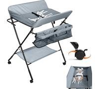 Aopunly Table à langer,Bureau de soins pour bébé Pliable avec panier de rangement Ceinture de sécurité grise,en métal tissé Oxford