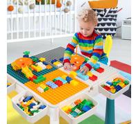 Aopunly Table d'enfant avec chaises Ensemble de chaises pour enfants avec 251 pièces de briques Table polyvalente avec 2 chaises, ensemble de chaises pour enfants avec espace de rangement