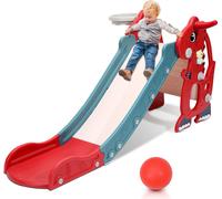 Aopunly Toboggan pour enfants bébé 145 cm Toboggan de jardin 4 en 1 Toboggan Basketball Rouge