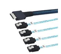AoQhir OCuLink Câble serveur PCIe SAS SFF-8611 4i vers 4X SATA 7P - Câble de connexion interne plat à plat haut débit 12 Gbit/s 32 AWG, bleu (0,5 m)