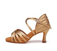 AOQUNFS Chaussures de Danse Latine Femme Satin Talon Latine Sandales Chaussures de Pratique Salsa Tango Bachata Samba de Salon,2324-Beige-7.5cm,EU37
