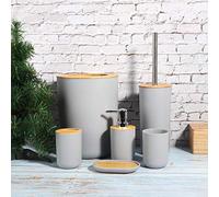 Aoresac Ensemble de Salle de Bain 6 Pcs, Complet avec Plat de Savon, Support de Brosse à Dents, Tasse de Rinçage, Bouteille de Lotion, Poubelle, Pinceau de Toilettes, pour Une (Gris)