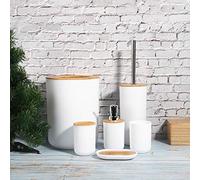Aoresac Ensemble de Salle de Bain 6 Pcs, Complet avec Plat de Savon, Support de Brosse à Dents, Tasse de Rinçage, Bouteille de Lotion, Poubelle, Pinceau de Toilettes, pour Une (Blanc)