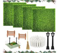 Aoreun 10 PCS Gazon Artificiel Grass Jardin Miniature, 15cmx15cm Mini Pelouse Artificielle, DIY Paysage Décoration Plante Simulation, Mini clôtures Multicolore pour Maison de poupée Ornement