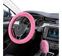 Aoreun 3 Pcs Couverture de Volant de Voiture, Housse de Volant de Voiture en Peluche,Universel Couvercles de Changement de Vitesse Couvre Frein à Main Chaud Doux pour Volant 38cm, Rose