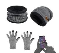 Aoreun 3in1 Bonnet D'hiver Bonnet Écharpe Ensemble de Gants, Bonnet écharpe Gants d'écran Tactile 3 en 1 Hiver Bonnet Écharpe Ensemble Gants pour les sports de plein air Jogging Ski Randonnée - Gris