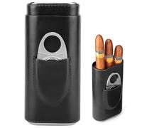 Aoreun Boite A Cigare, Étui a Cigare avec Coupe Cigare, Étui à cigares pour 3 cigares, Portable Cave à cigares pour Les Voyages Courts, Accessoire Cigare Coupe Cigare en Acier Inoxydable - Noir