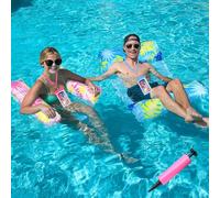 Aoreun Bouee Piscine Adulte, 2 Pièces 4 in 1 Hamac Flottant Gonflable Piscine avec Deux Pochette étanche, Matelas Filet Piscine, Bouée Transat Piscine Pliable Portable pour Les Vacances à la Plage