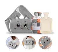 Aoreun Bouillotte, Bouillotte Ceinture, 3 en 1 bouillotte eau chaude Anti Fuite, bouillote avec Housse en Peluche Douce, Caoutchouc Naturel bouillotte pour Taille, Dos, Blessures Sportives - Gris