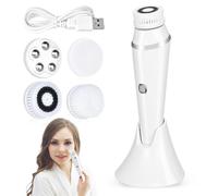 Aoreun Brosse Nettoyante Visage Electrique, Rechargeable Brosse Visage Rotative avec 4 Brosses Etanche Nettoyante Visage 3 Réglages de Vitesse pour le Nettoyage et L'exfoliation - Blanc
