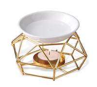 Aoreun Brûleur à Huile Essentielle en métal avec Bol en céramique, Bruleur Fondant Lampe à Bougie parfumée en métal avec Support Brûleur à Huile géométrique diffuseur d'arômes