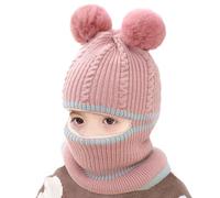 Aoreun Cagoule Bébé, Neige Cou Plus Chaud Cap d'hiver Écharpe pour Garçon d'enfant Bébé Filles Set Bonnet Fille Garçon Pompon avec Double Pompon pour Filles en Bas âge et Garçons de 2 à 7 Ans -Rose