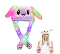 Aoreun Chapeau de Lapin en Peluche avec Oreilles Mobiles, Bonnet d'oreille de Lapin LED Peluche pour Adultes et Enfants, Amusant Chapeau en Peluches pour Maquillage, Cosplay, Fête de Noël (Blanc)