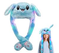 Aoreun Chapeau de Lapin en Peluche avec Oreilles Mobiles, Bonnet d'oreille de Lapin LED Peluche pour Adultes et Enfants, Amusant Chapeau en Peluches pour Maquillage, Cosplay, Fête de Noël (Bleu)