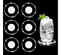 Aoreun Dessous de Verre LED, Lot de 6 Dessous de Lumineux Dessous de Verre étanche pour Bouteilles pour bière, Cocktail, fêtes, Mariages, Bar, Noël, Maison (Rond)