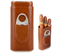 Aoreun Étui à Cigare, Boîte à cigares en Cuir avec Coupe-Cigare en Acier Inoxydable, Étui à Cigare Portable en Cuir pour cigares 3, Boîte à cigares hydratante pour Voyage et Travail - Marron