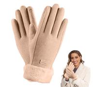 Aoreun Gants d'hiver chauds pour femme - Gants d'hiver thermiques avec doublure en polaire - Coupe-vent - Gants de cyclisme - Gants de cyclisme doublés pour temps froid - Beige