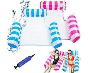 Aoreun Hamac Flottant Piscine, 2 Pcs hamac Gonflable Piscine avec Pompe, 4 -en-1 Flottantes Hamac Gonflable, Hamac d’Eau Plage Portable, hamac de Piscine Gonflable pour Plage Partie Vacances