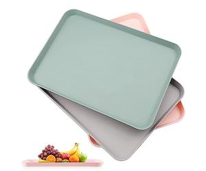 Aoreun Lot de 3 plateaux de service rectangulaires en plastique - 21 x 29 cm - 3 couleurs - Antidérapants - Pour restauration rapide, café, bar, fête, cuisine, maison