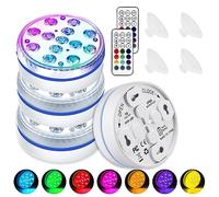 Aoreun LumièRes Led Submersible, 4 pcsLampes sous-marines Lumières D'étang Étanches avec Ventouses et Télécommande, Salle de bain pour Enfants, Vase, Baignoire, Piscine, Aquarium, Décoration