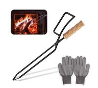 Aoreun Outdoor Pince à cheminée Feu de Camp, 40 cm Pince à Bois Chauffage pince cheminee Pince Bois Chauffage Robuste Accessoires Cheminée pour Feux Camp Cheminées avec Paire Gants