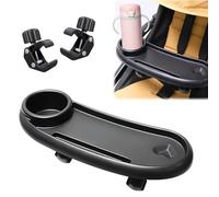 Aoreun Plateau de poussette, 3 en 1 plateau à collation pour poussette, pivotant à 360 ° avec clip réglable, porte-gobelet, plateau à collation, accessoire universel pour poussette