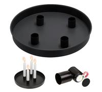 Aoreun Plateau Métal Rond Noir Ø23cm avec 4 Porte-Bougies Magnétiques - pour Bougies Ø2cm, Plateau Décoratif de Table pour Avent, Décoration Maison et Cadeau
