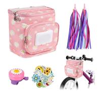 Aoreun Sacoche de vélo en Toile imperméable, Sacoche de Guidon pour vélo Enfant Panier de vélo Avant Sacoche de Guidon avec Motif Floral,Étanche - avec bandoulière (Pink)