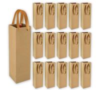 Aoreun Sacs Cadeaux en Papier Kraft pour Vin, Lot de 15 Sacs à Vin en Papier Kraft Sacs Cadeaux pour Vin avec Poignées Cadeaux pour vin recyclables en Papier Kraft pour Noël, Mariage, Fête(11x9x35cm)