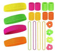 Aoreun Serre Poignet Fluo Annees, 80 12 Pièces Set Serre Poignet Bandeau Fluo Bandeau Rétro Accessoires, Neon Annee Anti-Transpiration pour la Gym, Le Tennis, la Course à Pied, l'entraînement.
