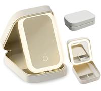 Aoreun Trousse de Maquillage avec LED Miroir, Trousse de Toilette avec Miroir LED, Portable avec Séparateurs Ajustables, Sac de Maquillage de Voyage avec 3 Couleurs LED, Blanc