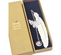 AORHOFJ Marque Page Original,Marque-Page Plume en Métal Papillon et Fleur Sèche Éternelle Perles de Verre Pendentif Cadeau pour Étudiant Lecteur Enfant et Adult,Marque Page Plume,avec Coffret Cadeau